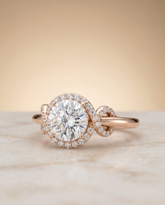 Calista Select Love Knot Halo in 14K Rose Gold – view 1