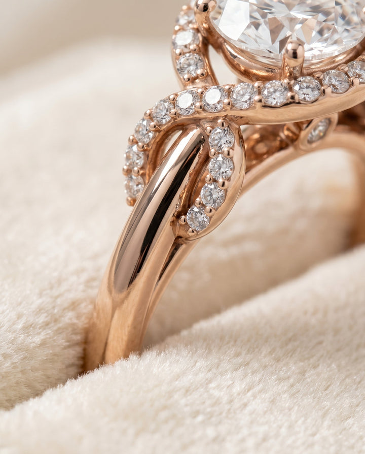 Calista Select Love Knot Halo in 14K Rose Gold – view 4