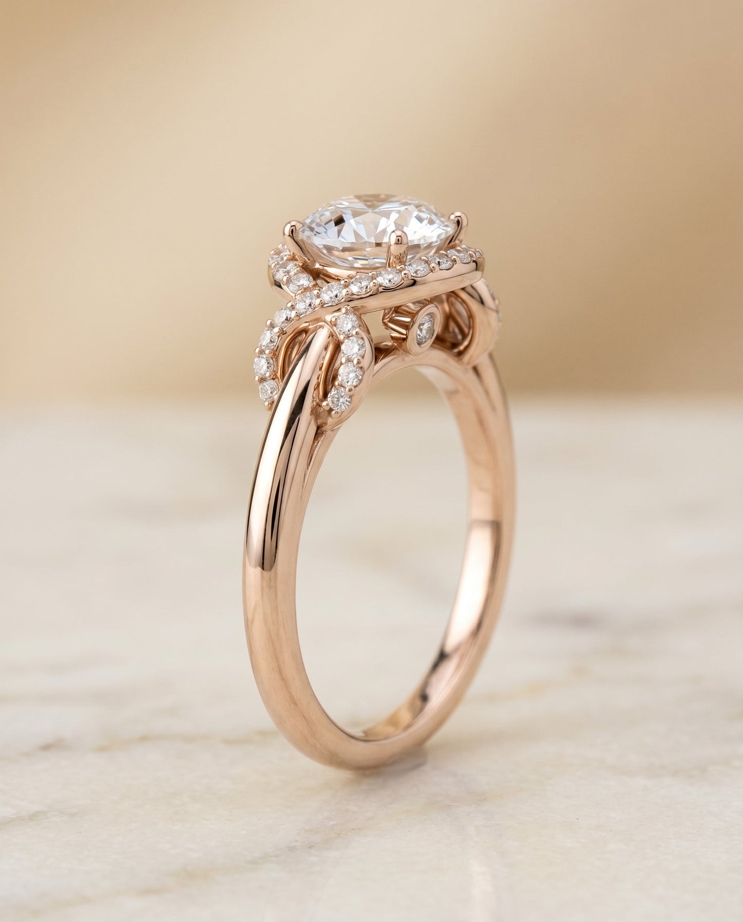 Calista Select Love Knot Halo in 14K Rose Gold – view 2
