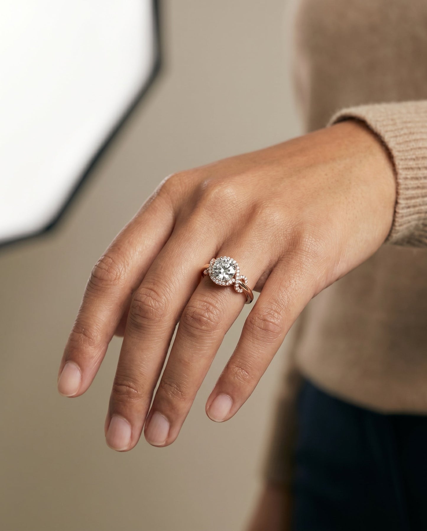 Calista Select Love Knot Halo in 14K Rose Gold – view 5