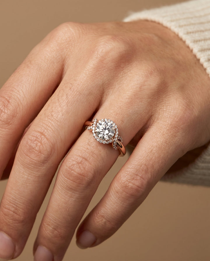 Calista Select Love Knot Halo in 14K Rose Gold – view 3