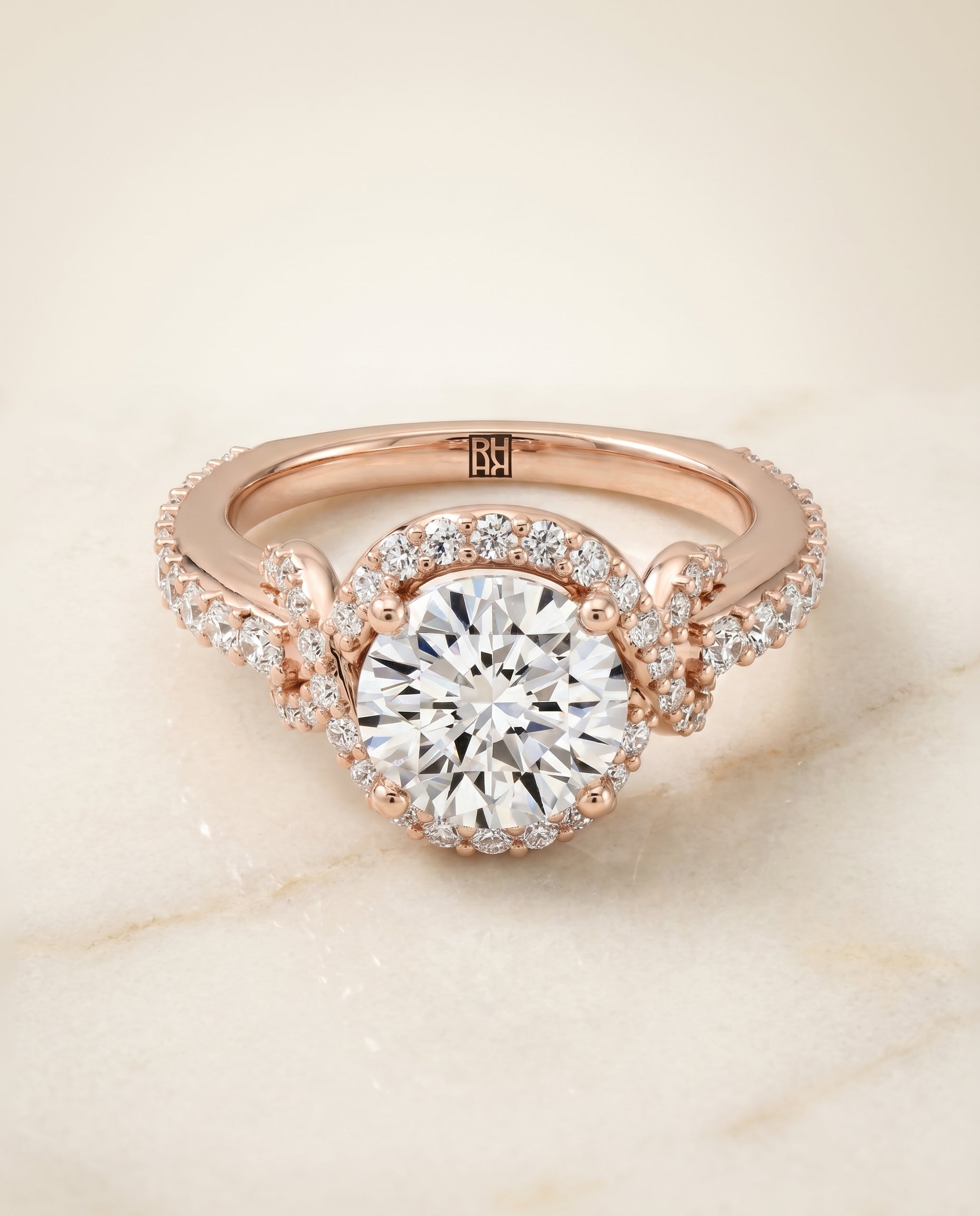 Bess Select Love Knot Pave Halo in 14K Rose Gold – view 1