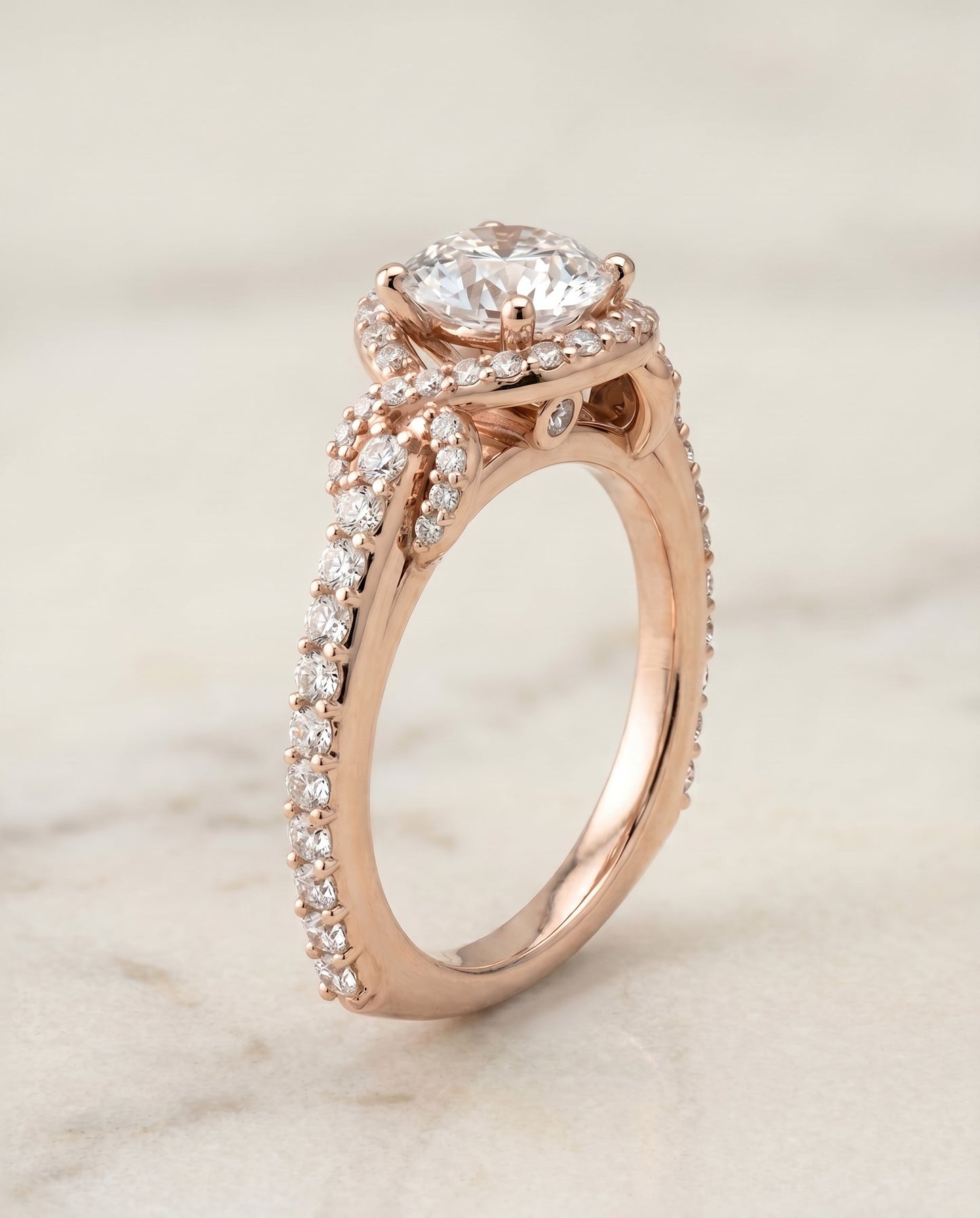 Bess Select Love Knot Pave Halo in 14K Rose Gold – view 2