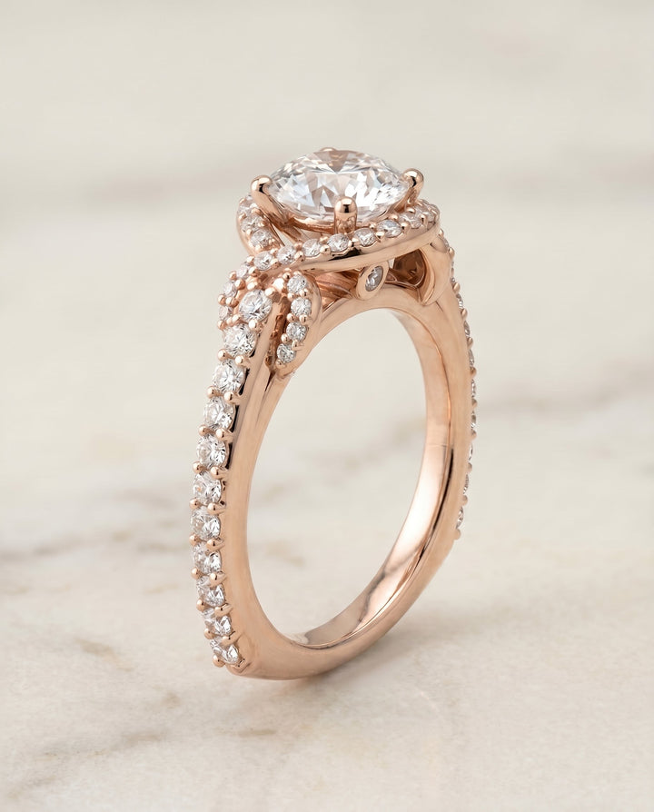 Bess Select Love Knot Pave Halo in 14K Rose Gold – view 2