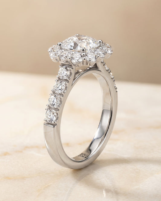 Alannah Select Luxe French Pave Halo Asscher Cut in 14K White Gold – view 1