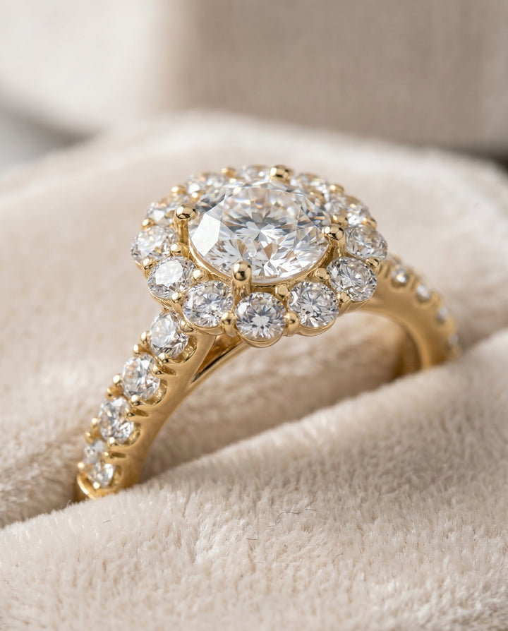 แหวนหมั้นประดับเพชรรูปทรงคุชชั่น Alannah Pavé Halo ทองคำ 18K