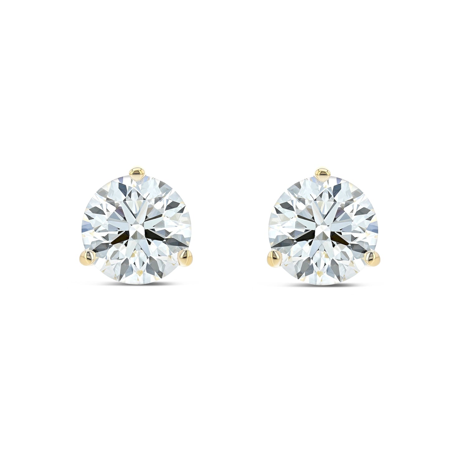 18k Yellow Gold 3-prong Round Brilliant Diamond Stud Earrings (2.09 Ct. T.w., Si1-si2 Clarity, H-i Color)