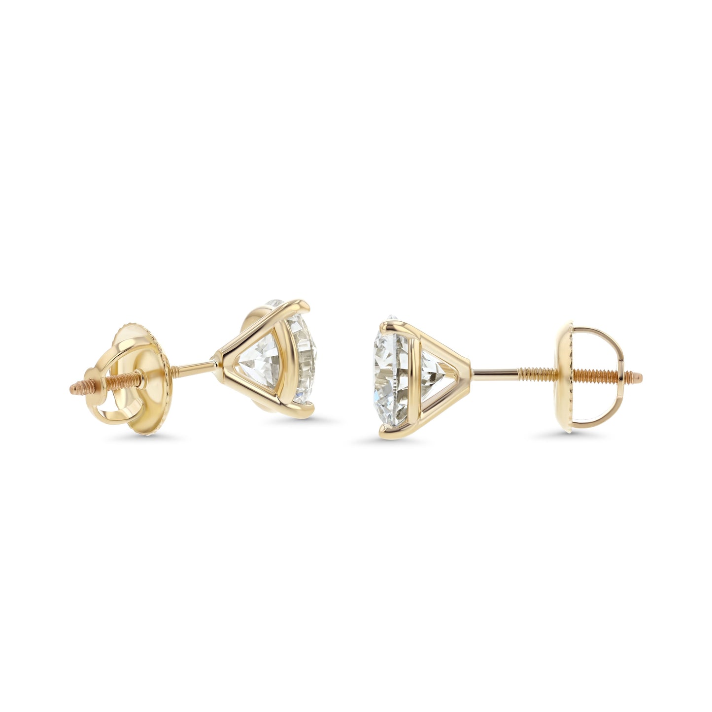 18k Yellow Gold 3-prong Round Brilliant Diamond Stud Earrings (2.09 Ct. T.w., Si1-si2 Clarity, H-i Color)