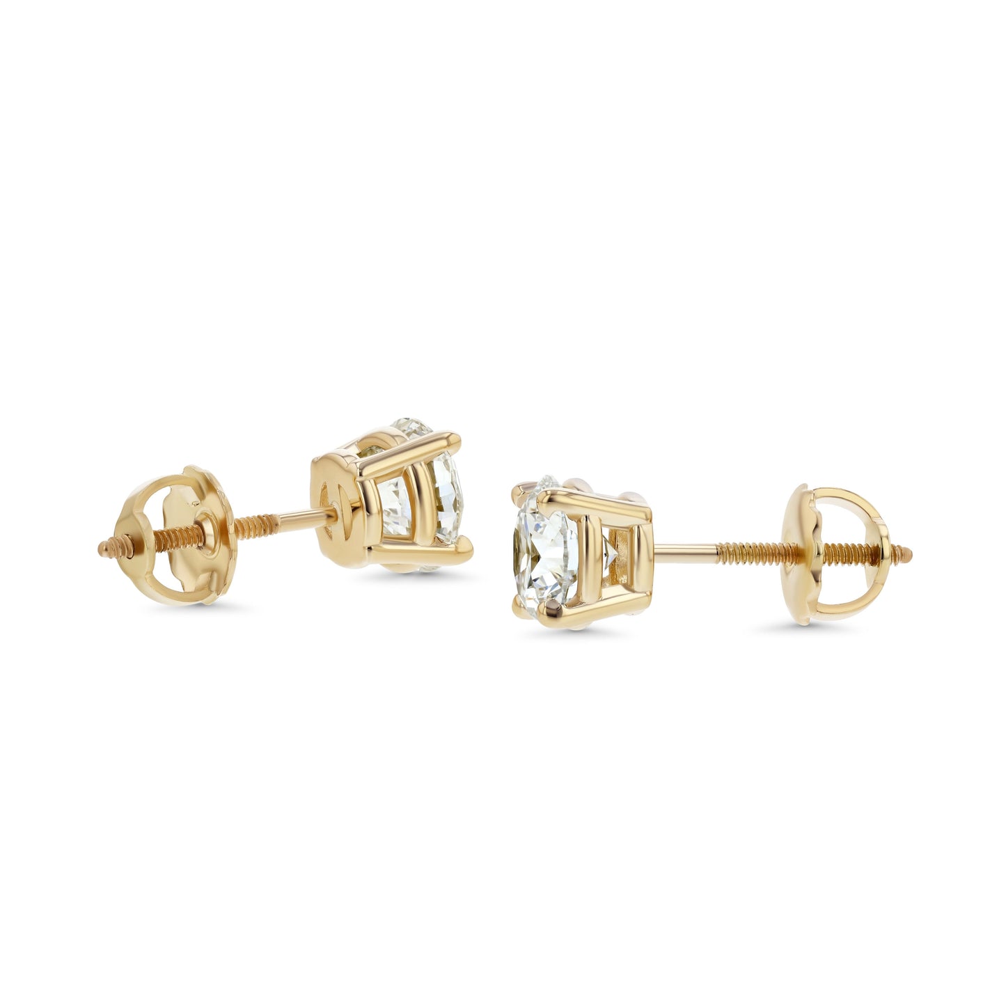 14k Yellow Gold 4-prong Round Brilliant Diamond Stud Earrings (1.48 Ct. T.w., Vs1-vs2 Clarity, H-i Color)