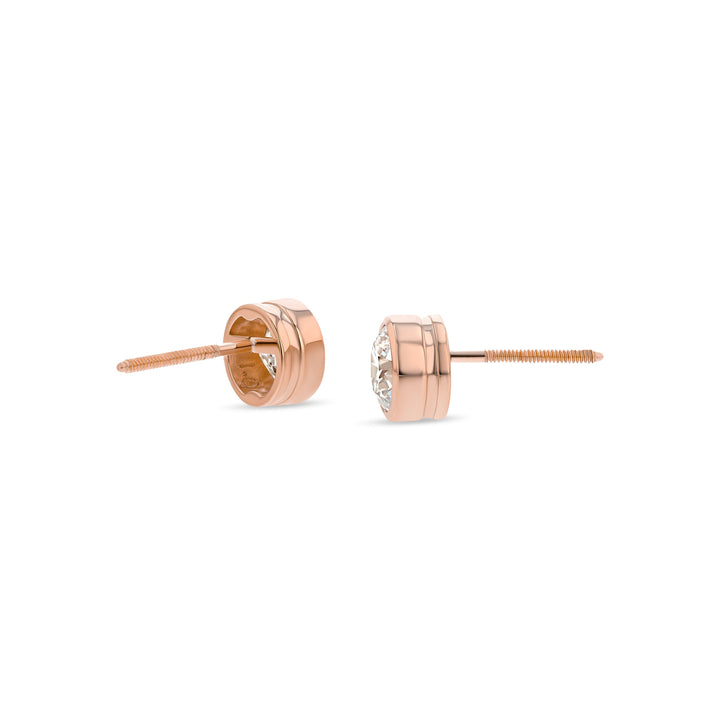 ต่างหูเพชรกลมเจียระไนแบบเบเซลเซ็ตทองคำชมพู 14k (0.32 Ct. T.w., Si1-si2 ความชัดเจน, J-k สี)