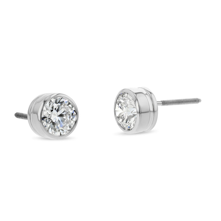 14k White Gold Bezel Set Round Brilliant Diamond Stud Earrings (1 Ct. T.w., Si1-si2 Clarity, J-k Color)