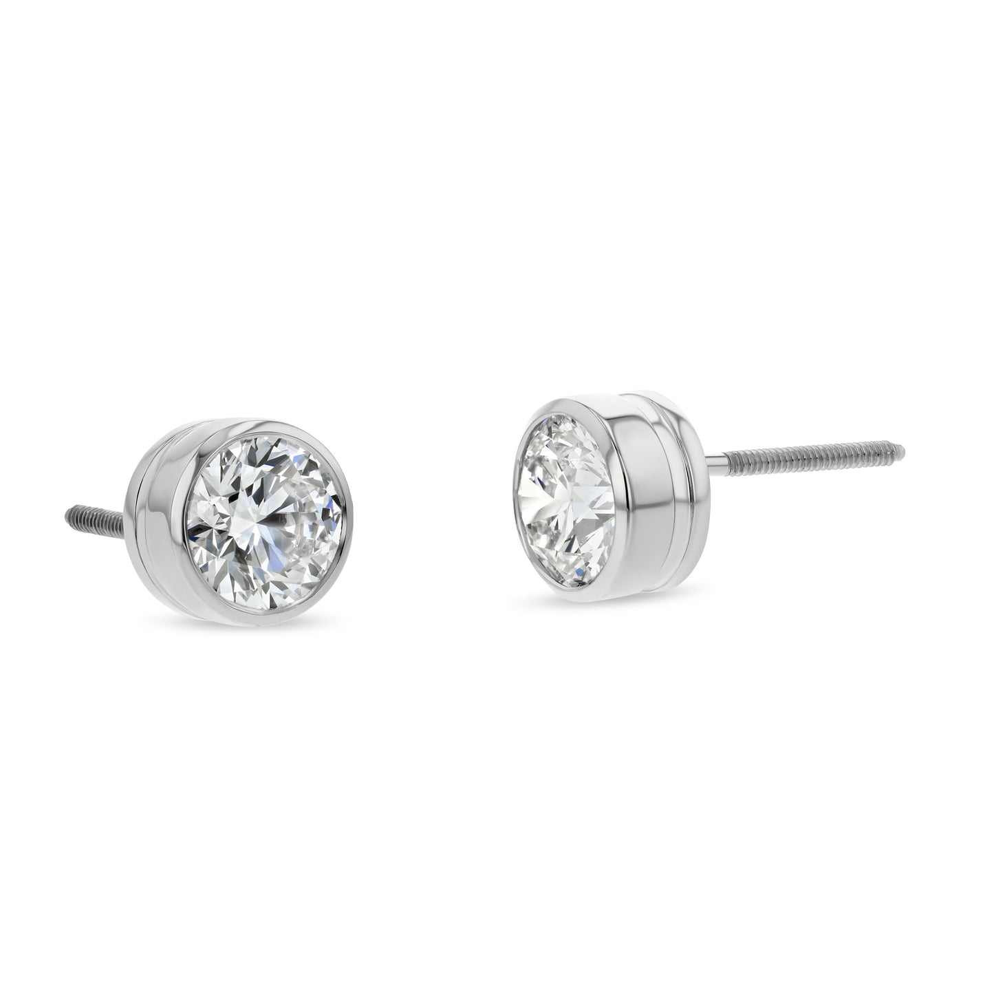 Platinum Bezel Set Round Brilliant Diamond Stud Earrings (1.5 Ct. T.w., Si1-si2 Clarity, J Color)