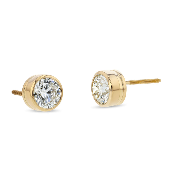14k Yellow Gold Bezel Set Round Brilliant Diamond Stud Earrings (1.5 Ct. T.w., Si1-si2 Clarity, H-i Color)