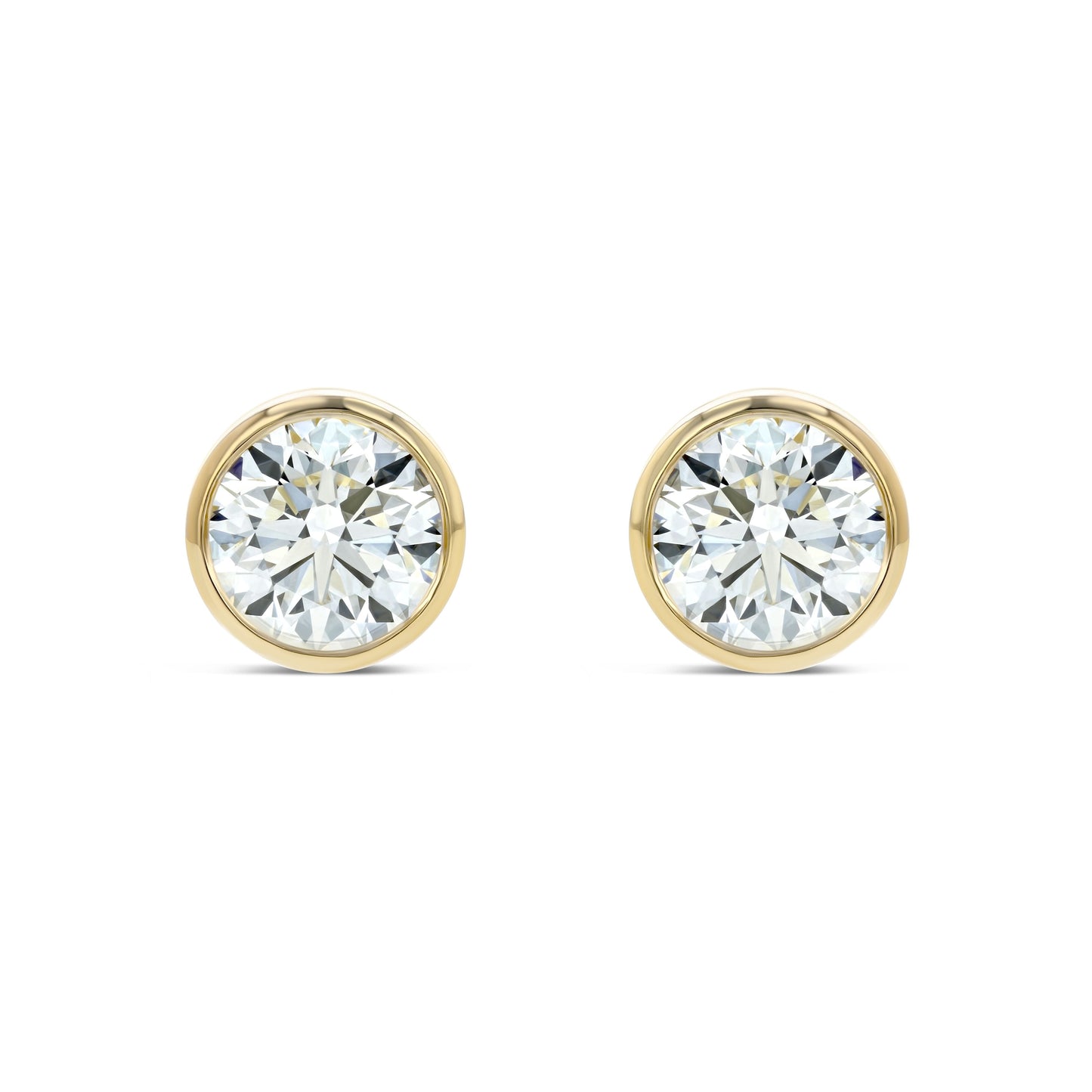 14k Yellow Gold Bezel Round Diamond Stud Earrings 1ctw (5.2mm Ea), G Color, Si3 Clarity