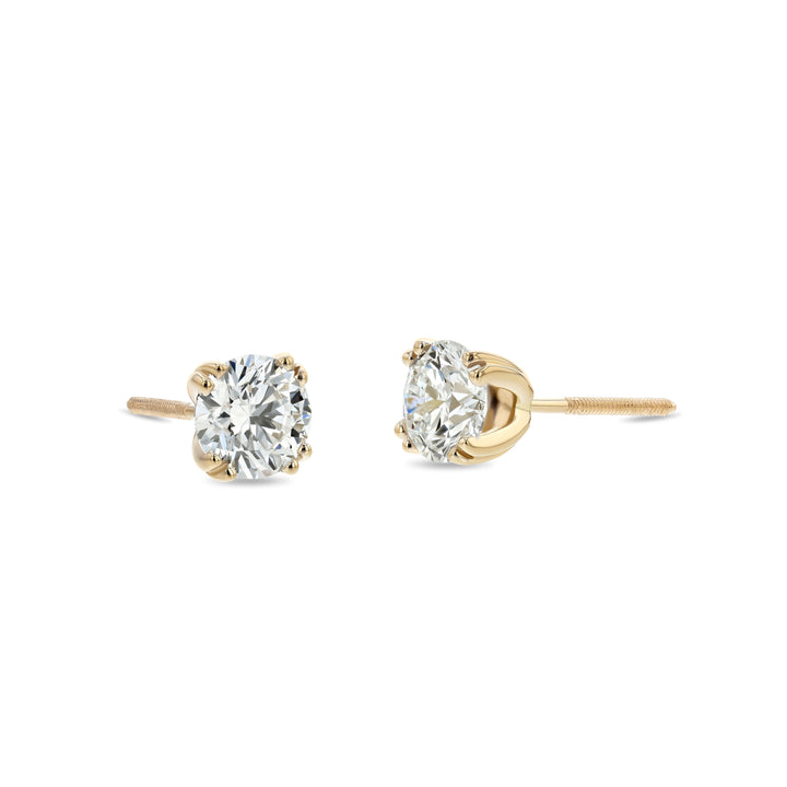 18k Yellow Gold 8-prong Round Brilliant Diamond Stud Earrings (1.5 Ct. T.w., Si1-si2 Clarity, J Color)