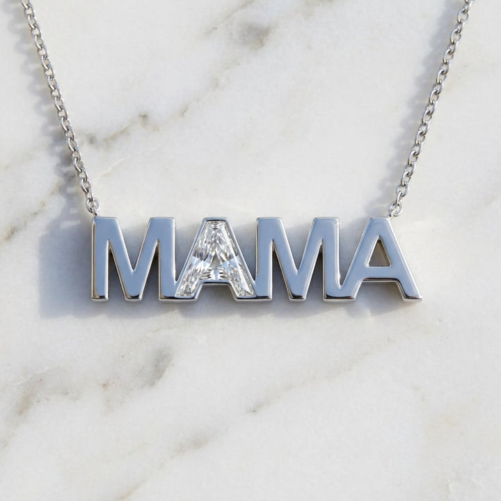 MAMA lab-grown diamond letter necklace in Platinum