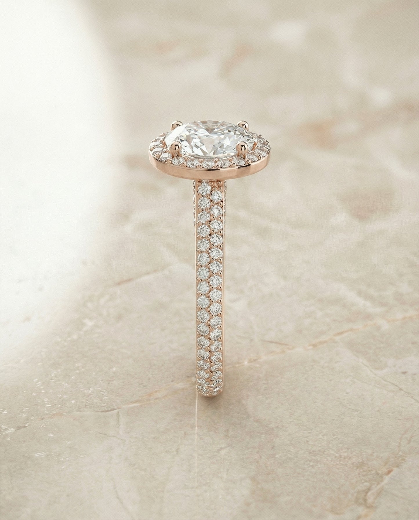 Micro-Pavé Triple Row Halo Oval, in 14K Rose Gold, pave setting – front view | RockHer