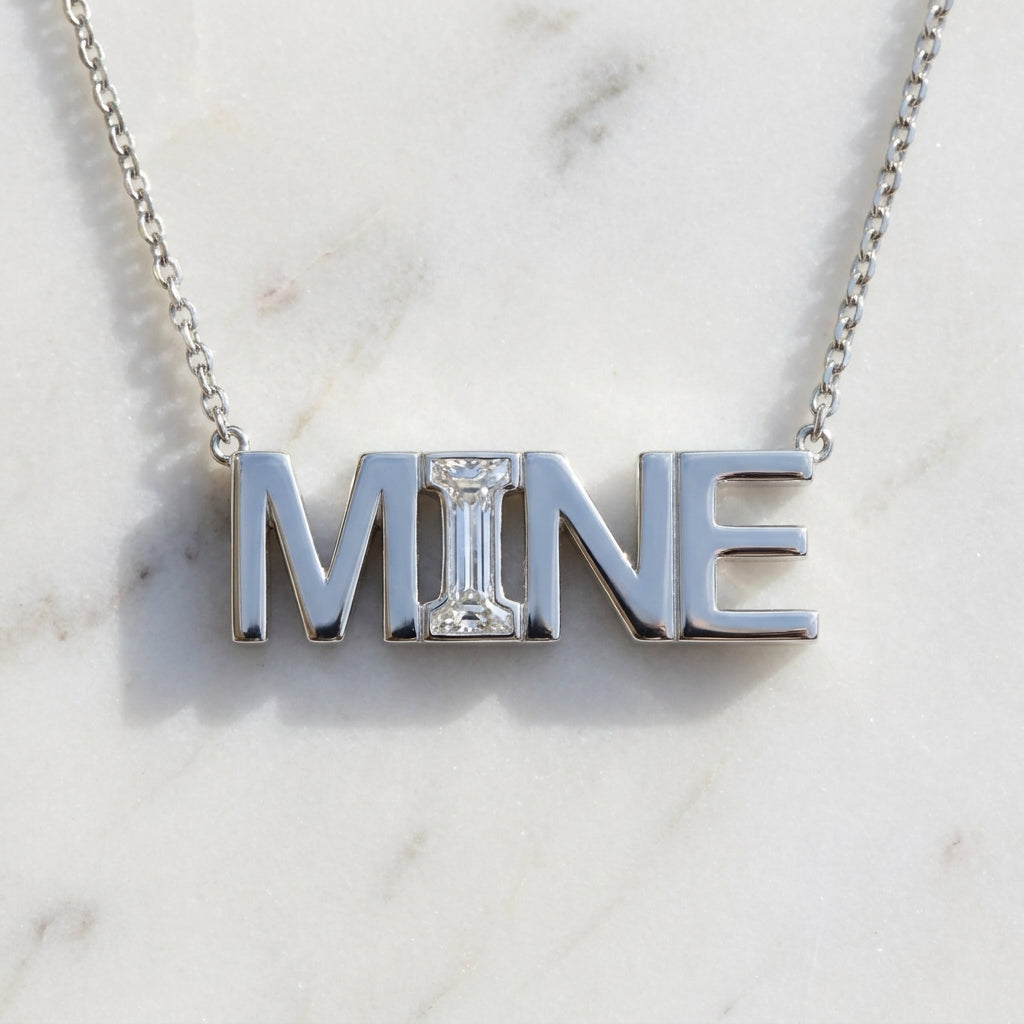 MINE lab-grown diamond letter necklace in 14K White Gold