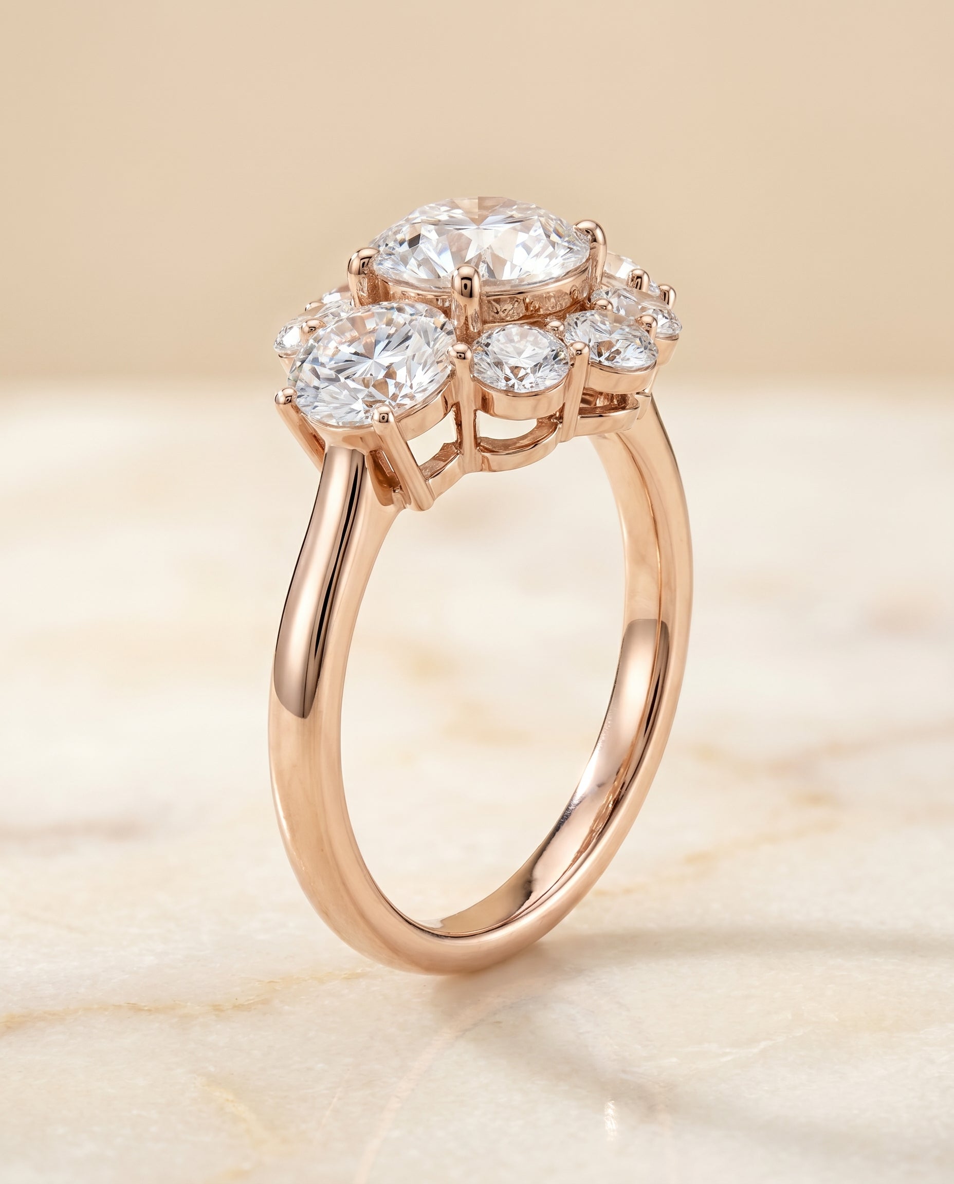 Pamina Select Modern Blossom Cluster Solitaire in 14K Rose Gold – view 1