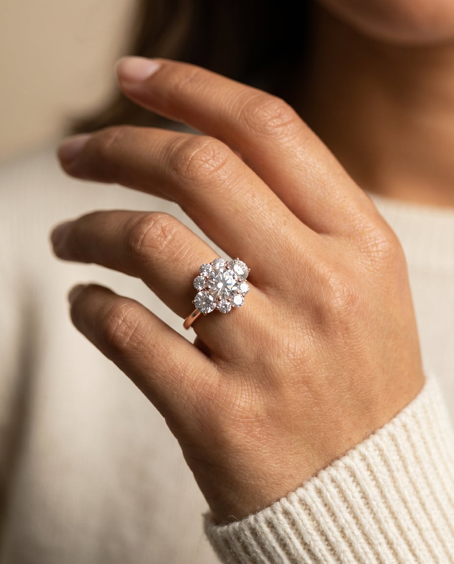 Pamina Select Modern Blossom Cluster Solitaire in 14K Rose Gold – view 5