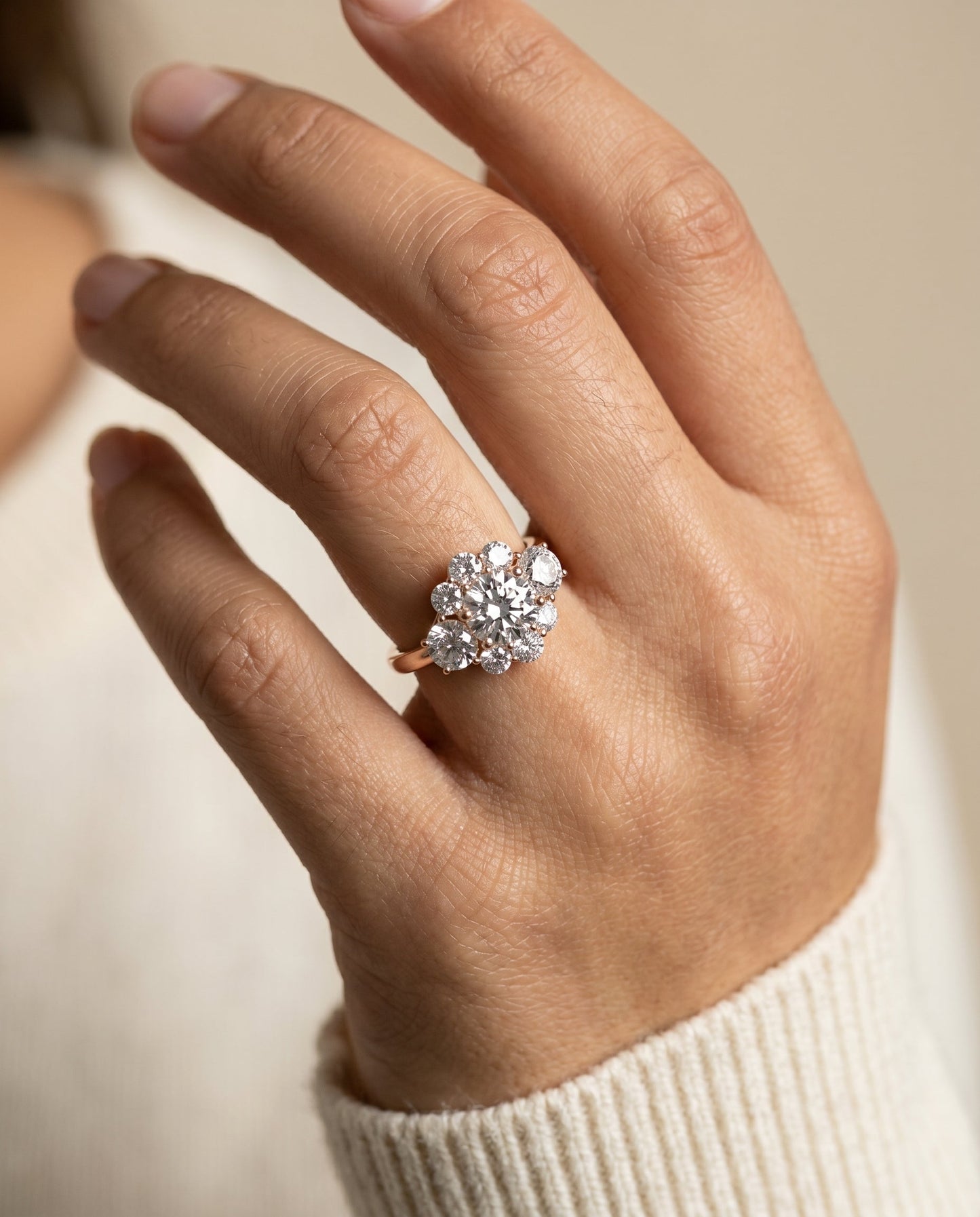 Pamina Select Modern Blossom Cluster Solitaire in 14K Rose Gold – view 3
