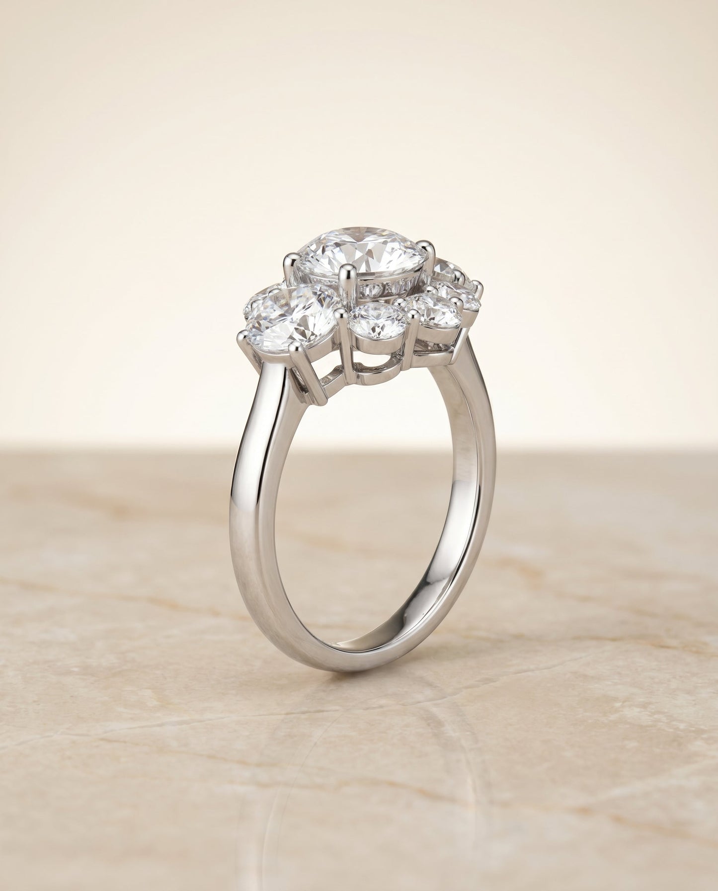 Pamina Select Modern Blossom Cluster Solitaire in Platinum – view 1
