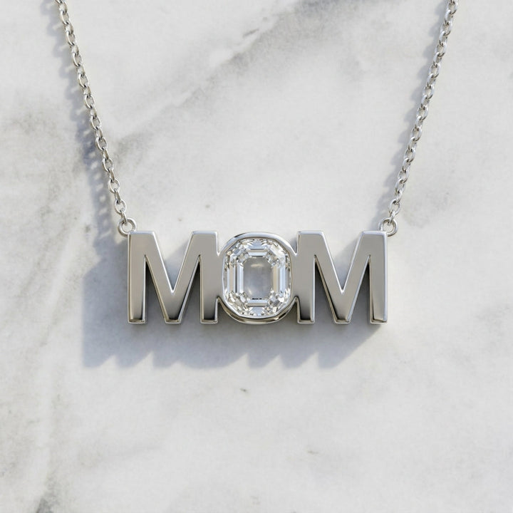 MOM lab-grown diamond letter necklace in 14K White Gold