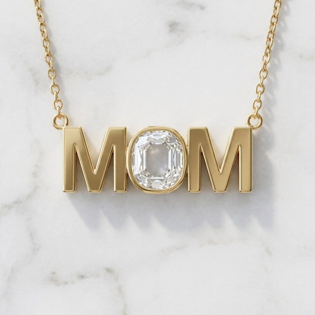 MOM lab-grown diamond letter necklace in 14K Yellow Gold