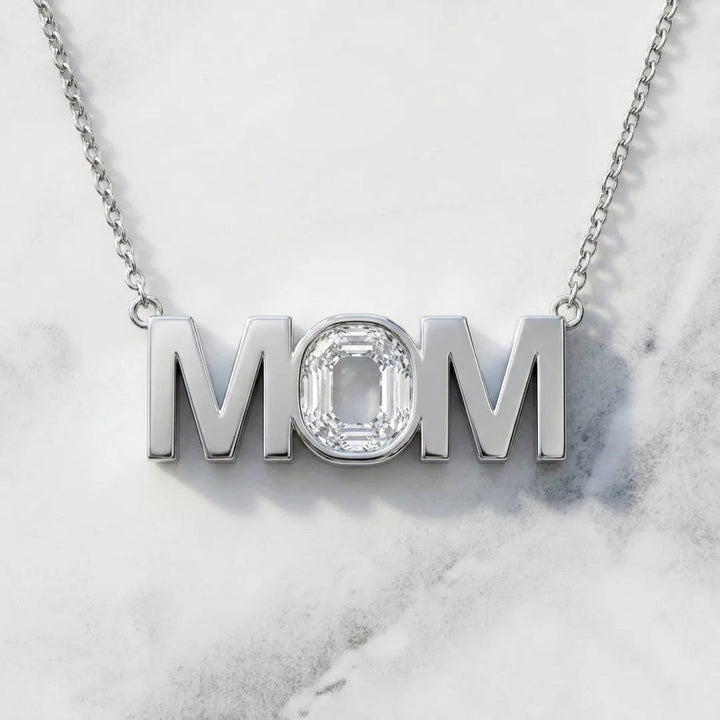MOM lab-grown diamond letter necklace in Platinum