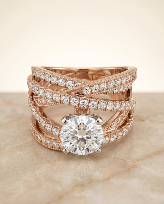 Violetta Select Multi Layer Interweave Pave Solitaire in 14K Rose Gold – view 1