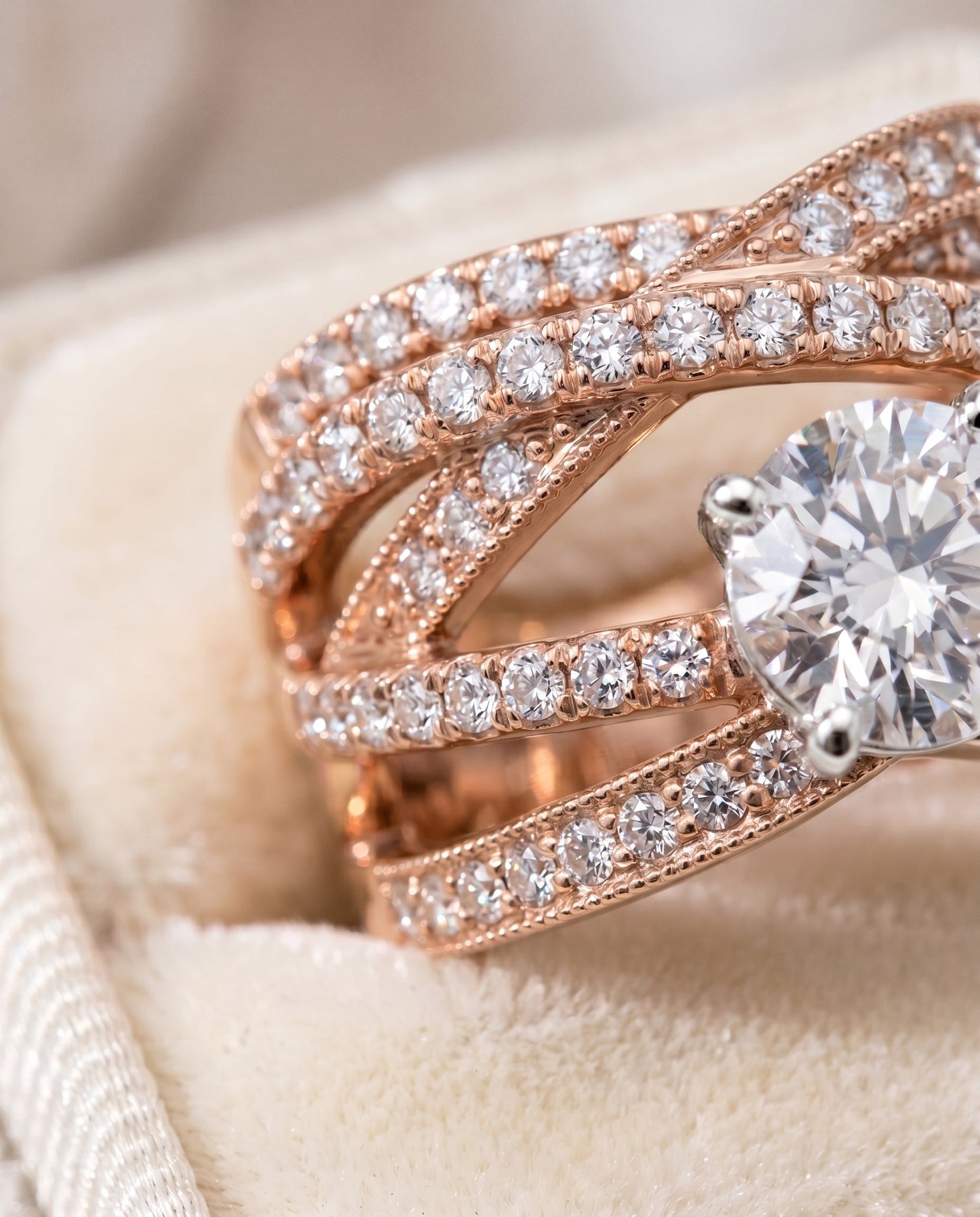 Violetta Select Multi Layer Interweave Pave Solitaire in 14K Rose Gold – view 4