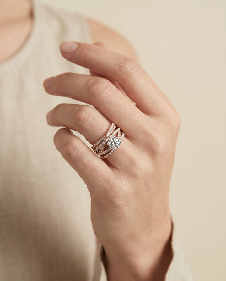 Violetta Select Multi Layer Interweave Pave Solitaire in 14K Rose Gold – view 3