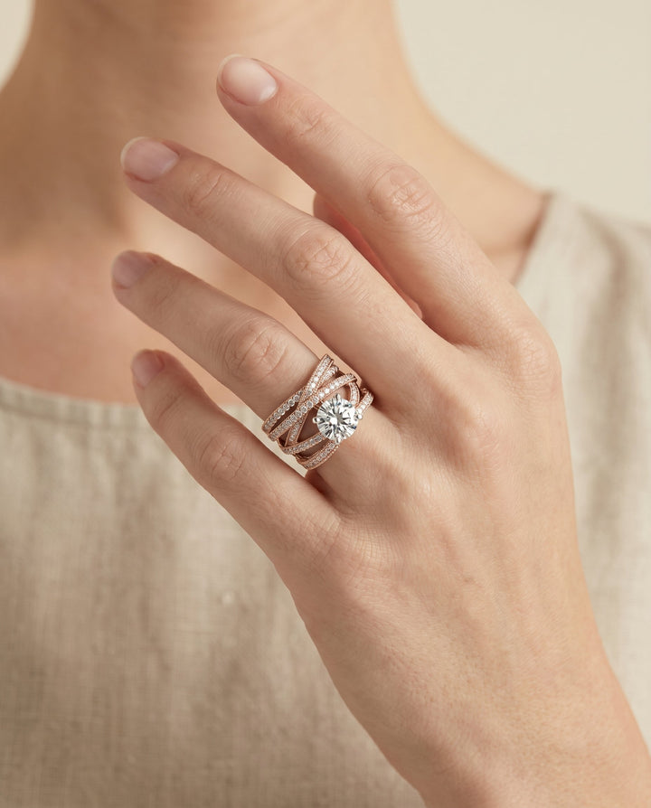 Violetta Select Multi Layer Interweave Pave Solitaire in 14K Rose Gold – view 5