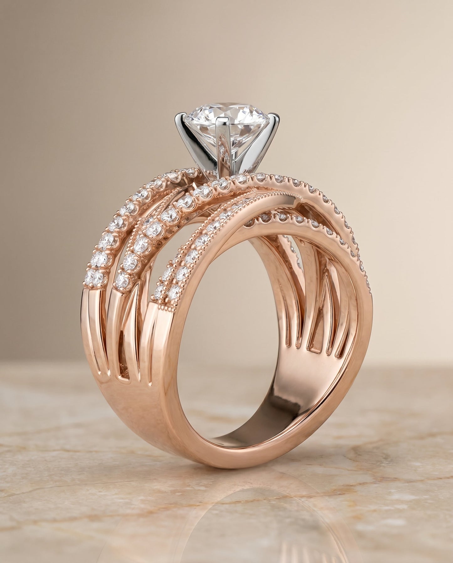 Violetta Select Multi Layer Interweave Pave Solitaire in 14K Rose Gold – view 6