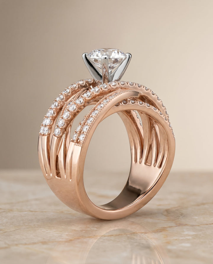 Violetta Select Multi Layer Interweave Pave Solitaire in 14K Rose Gold – view 6