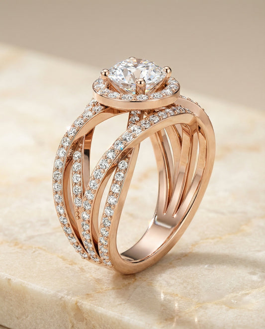 Open Intertwined Pavé Row Engagement Ring Setting in 14K Rose Gold