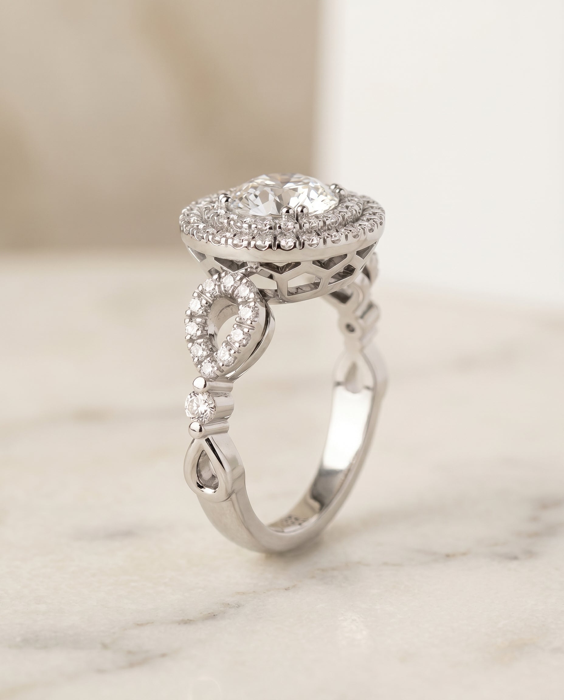 Calypso Select Open Side Double Halo in Platinum – view 1