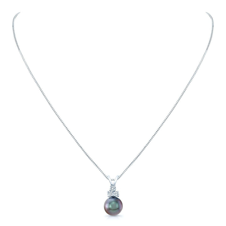 จี้ไข่มุกตาฮิติสีดำและเพชร ทองคำขาว 14k