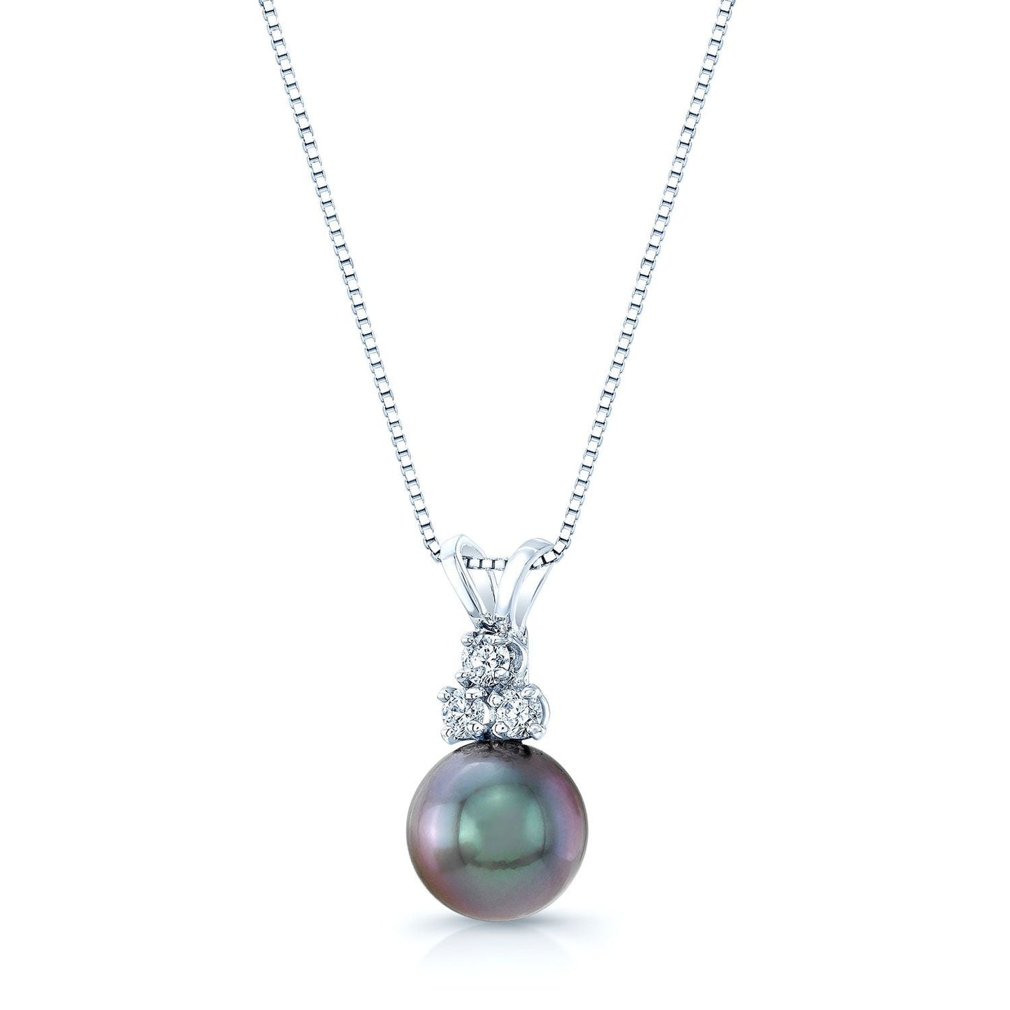 จี้ไข่มุกตาฮิติสีดำและเพชร ทองคำขาว 14k