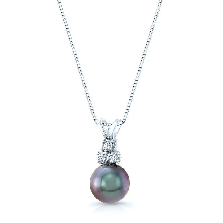 จี้ไข่มุกตาฮิติสีดำและเพชร ทองคำขาว 14k