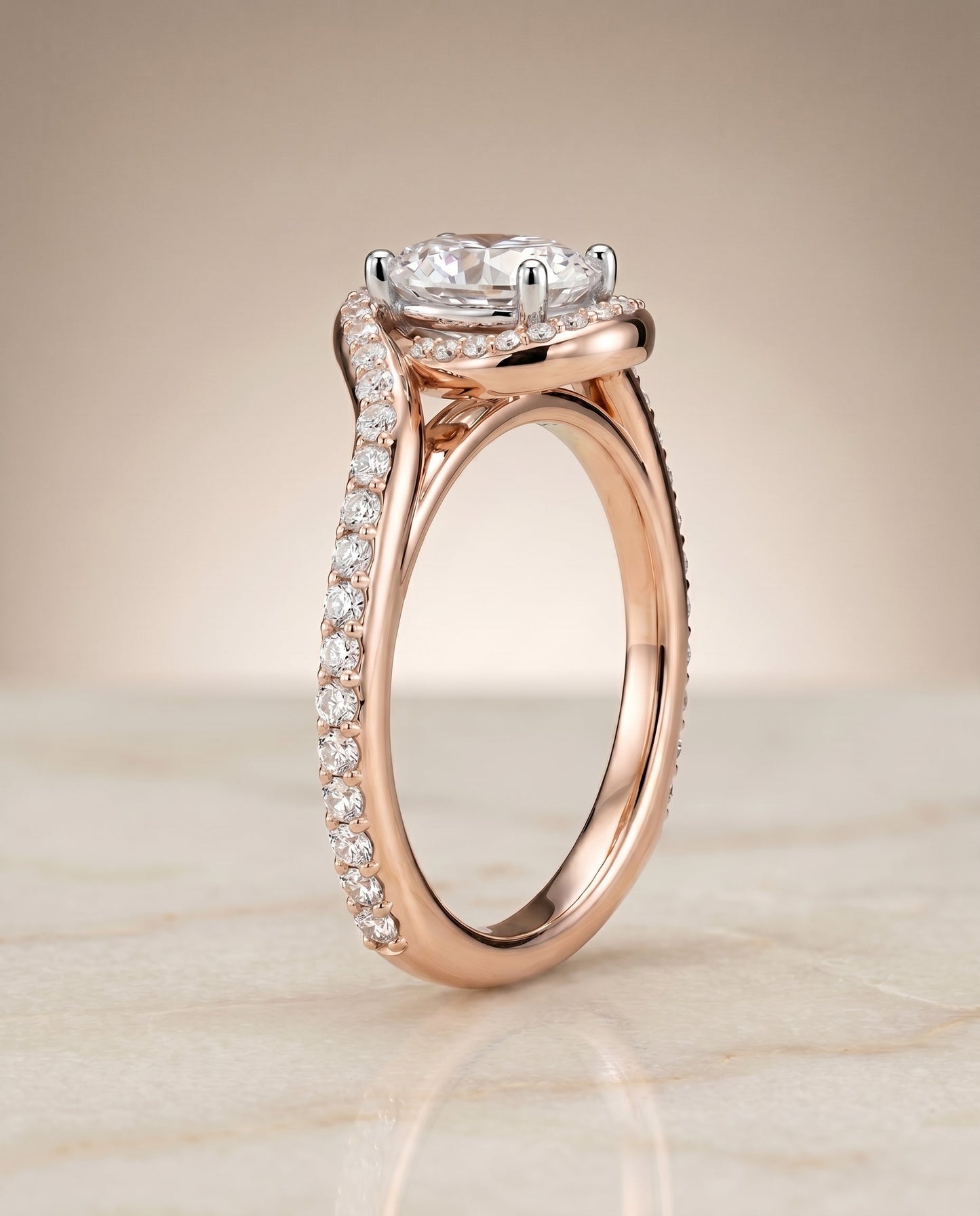 Adelaide Select Pave Swirl Halo Oval in 14K Rose Gold – view 2