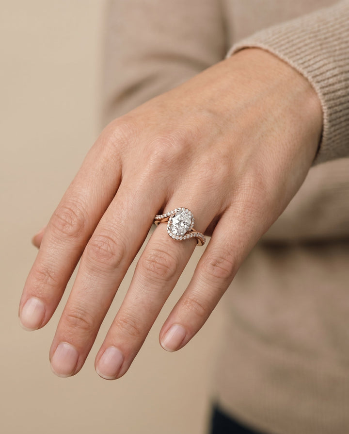 Adelaide Select Pave Swirl Halo Oval in 14K Rose Gold – view 5