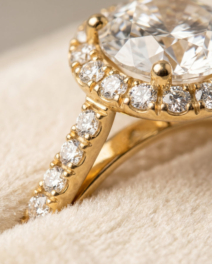ตัวเรือนแหวนหมั้น Dylan Pavé Halo สำหรับเพชรทรงกลมในทองคำ 18K Yellow Gold