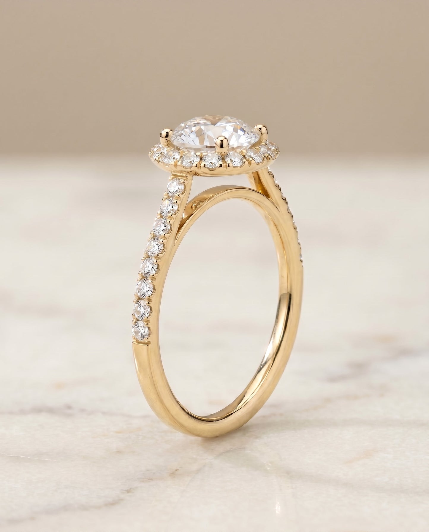 The Dylan Pavé Halo Engagement Ring Setting for Round Diamonds in 18K Yellow Gold | RockHer