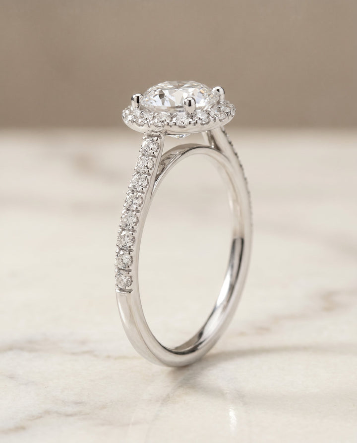 Dylan Select Petite French Pave Halo Marquise in 18K White Gold – view 2