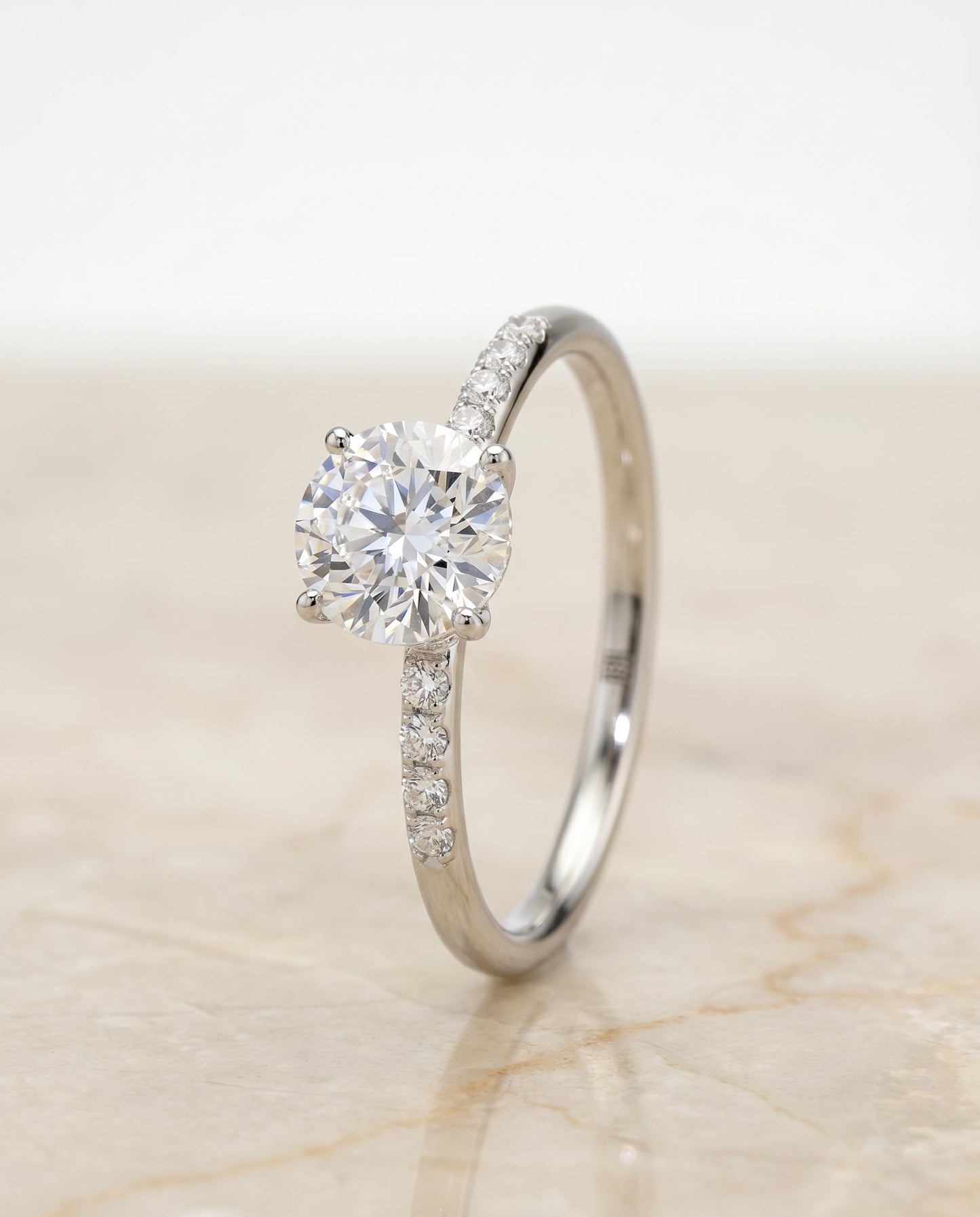 Cherie Select Quarter Shank Hidden Halo Solitaire in 18K White Gold – view 2