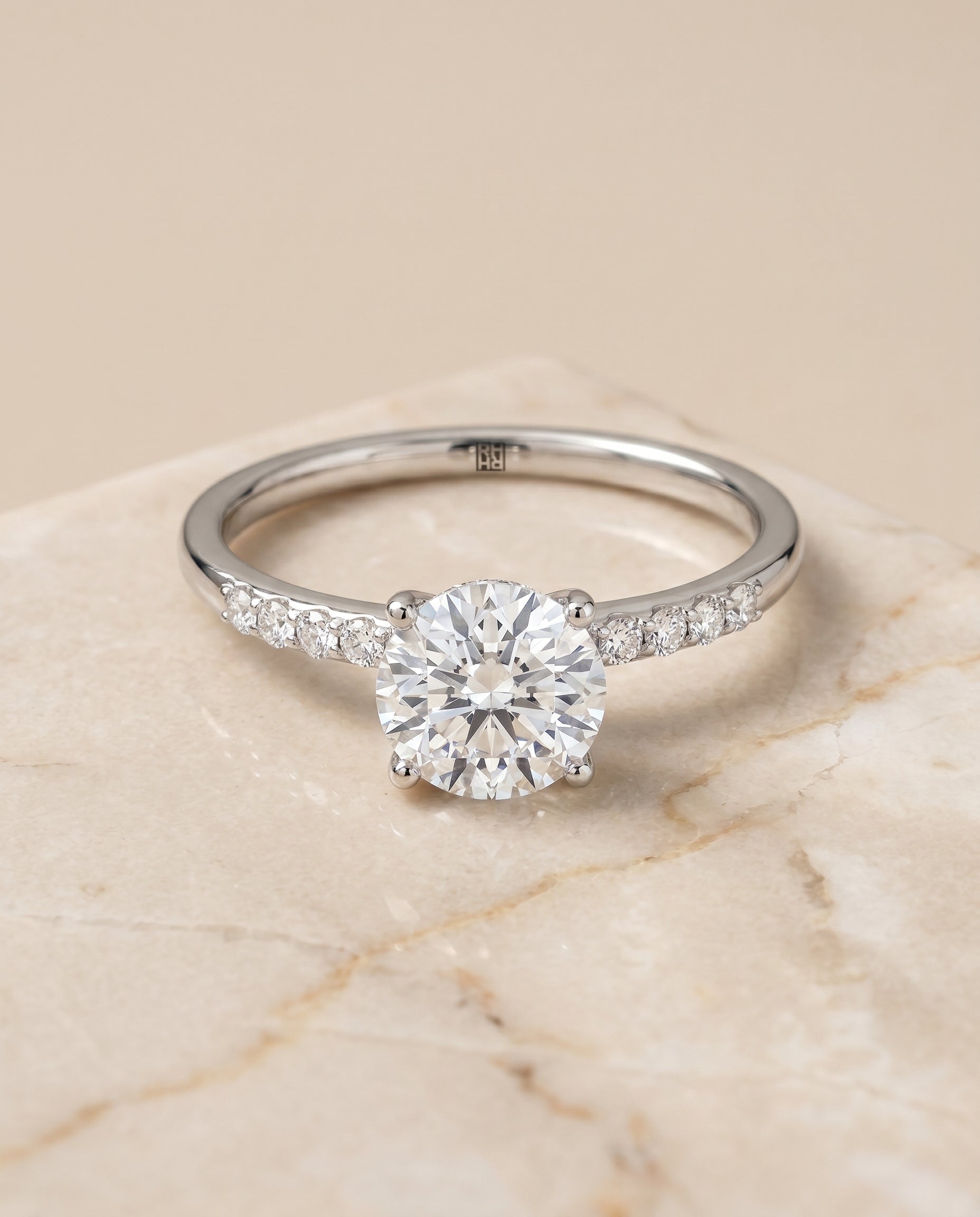 Cherie Select Quarter Shank Hidden Halo Solitaire in 18K White Gold – view 1