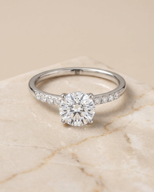 Cherie Select Quarter Shank Hidden Halo Solitaire in Platinum – view 1