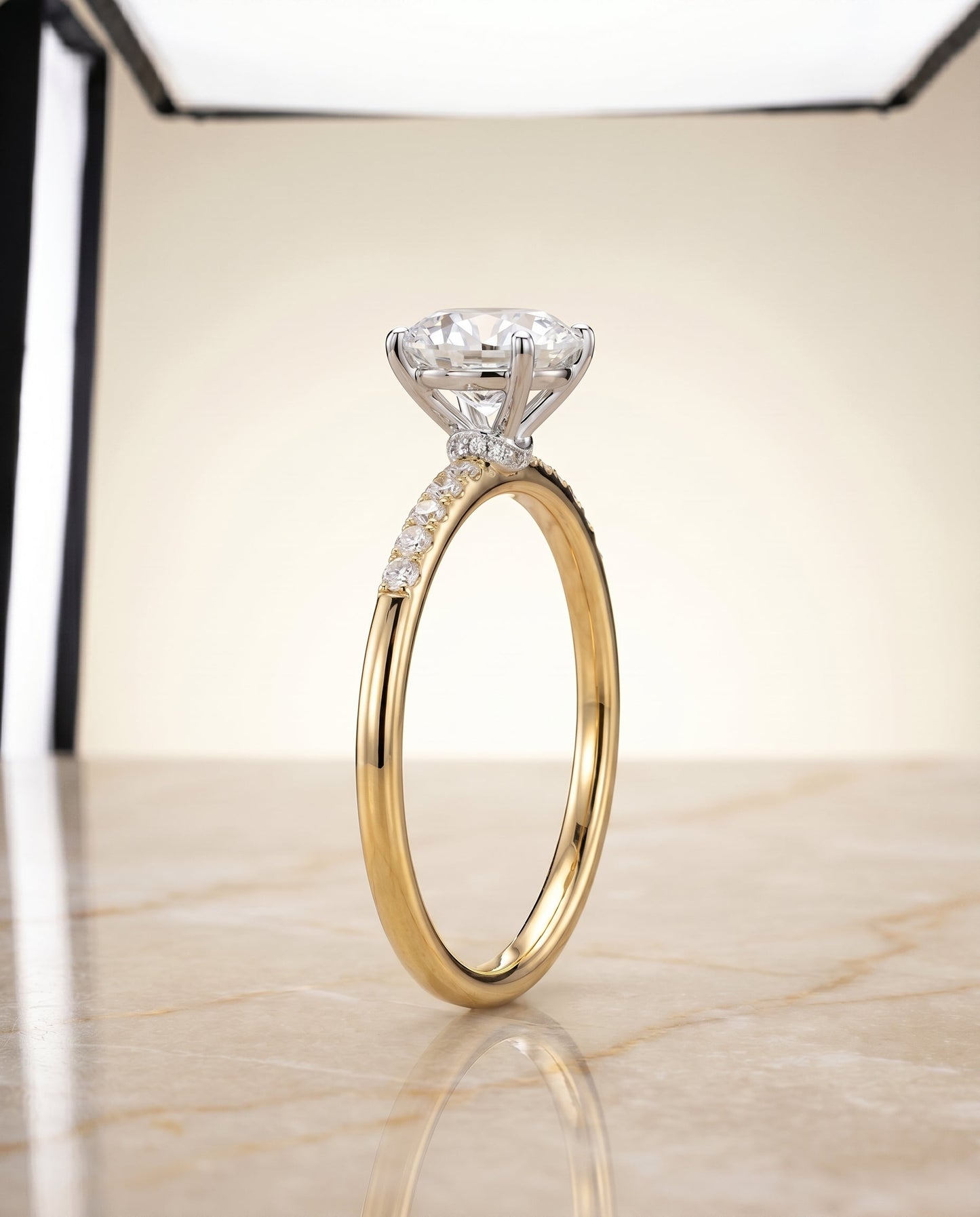 Cherie Select Quarter Shank Hidden Halo Solitaire Oval in 18K Yellow Gold – view 6