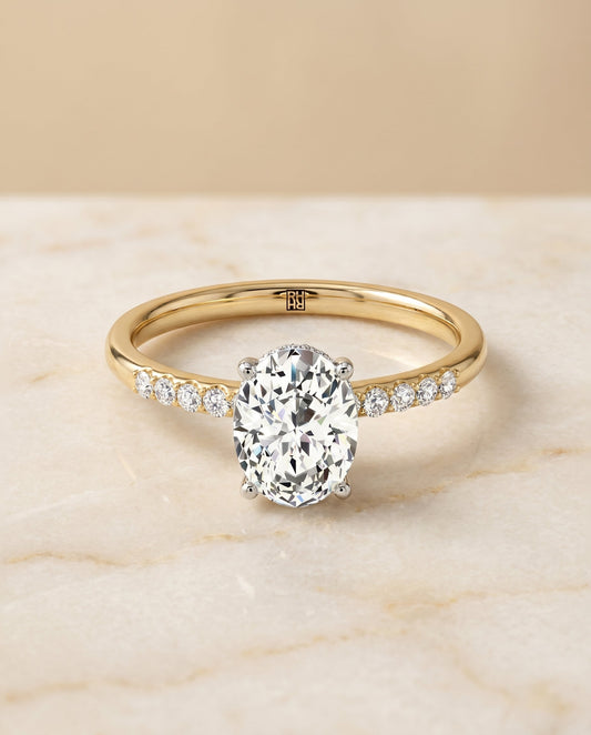 The Cherie Hidden Halo Solitaire Engagement Ring Setting for Oval Diamonds in 18K Yellow Gold | RockHer